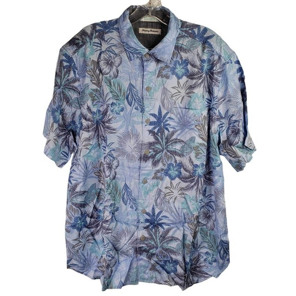 Tommy Bahama Men’s L Shirt Short Sleeve Palm Trees MButton Up Blue Resort Wear - Picture 2 of 10